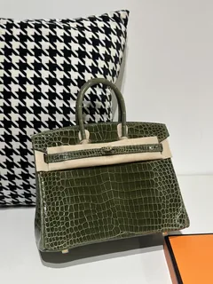 Crocodile Leather Olive Green 25cm Glossy Gold Hardware Top Handle Tote Bag WCB135 image 2