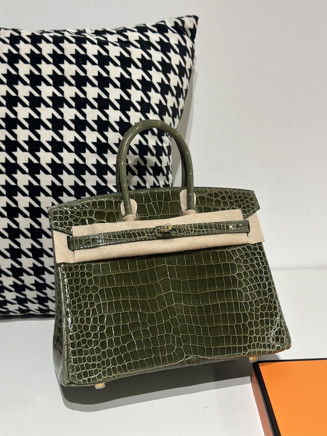 Crocodile Leather Olive Green 25cm Glossy Gold Hardware Top Handle Tote Bag WCB135 image 2