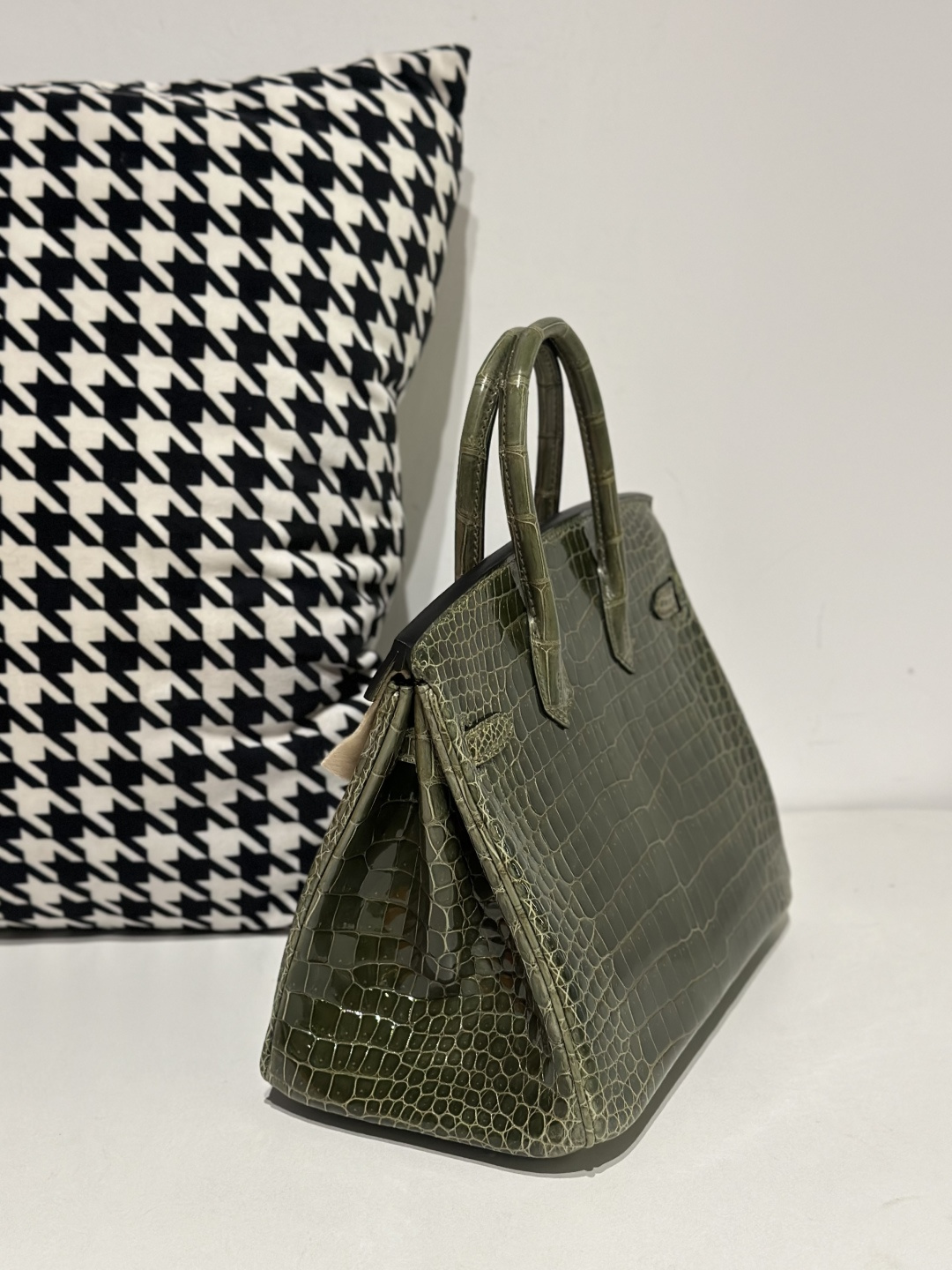 Crocodile Leather Olive Green 25cm Glossy Gold Hardware Top Handle Tote Bag WCB135 image 4