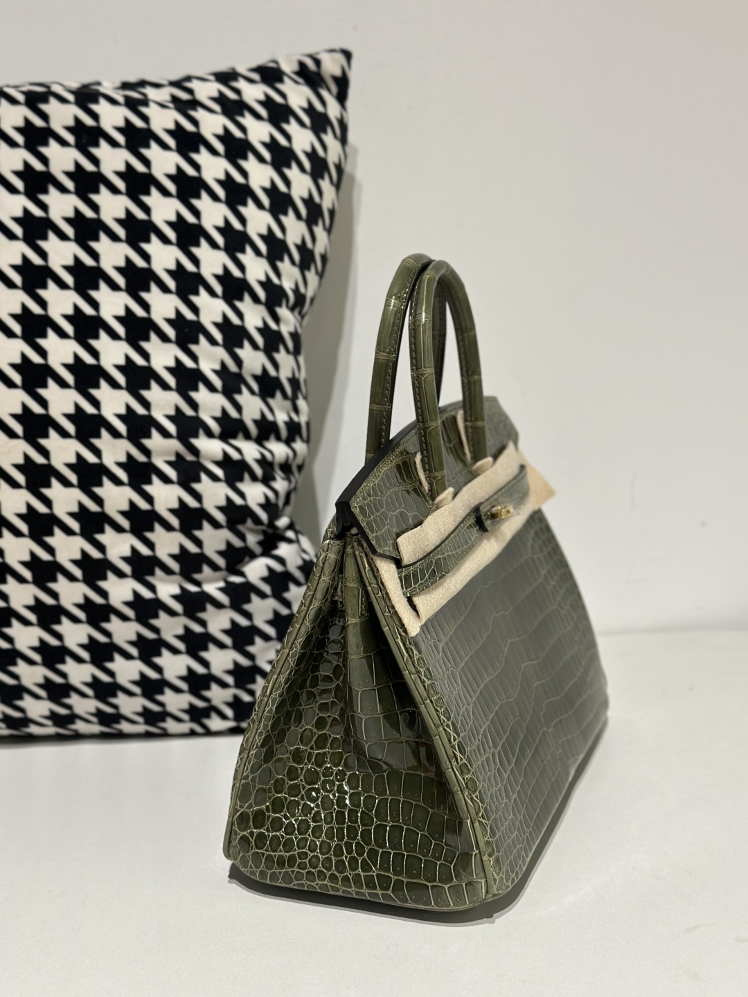 Crocodile Leather Olive Green 25cm Glossy Gold Hardware Top Handle Tote Bag WCB135 image 5