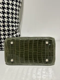 Crocodile Leather Olive Green 25cm Glossy Gold Hardware Top Handle Tote Bag WCB135 image 6