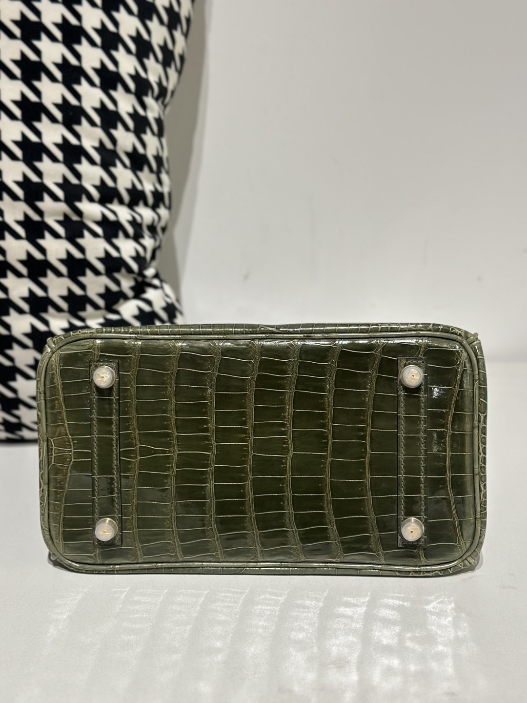 Crocodile Leather Olive Green 25cm Glossy Gold Hardware Top Handle Tote Bag WCB135 image 6