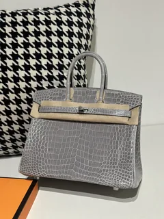 Crocodile Leather Crystal Gray 25cm Glossy Silver Hardware Top Handle Tote Bag WCB136 image 1
