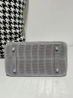 Crocodile Leather Crystal Gray 25cm Glossy Silver Hardware Top Handle Tote Bag WCB136 image 6