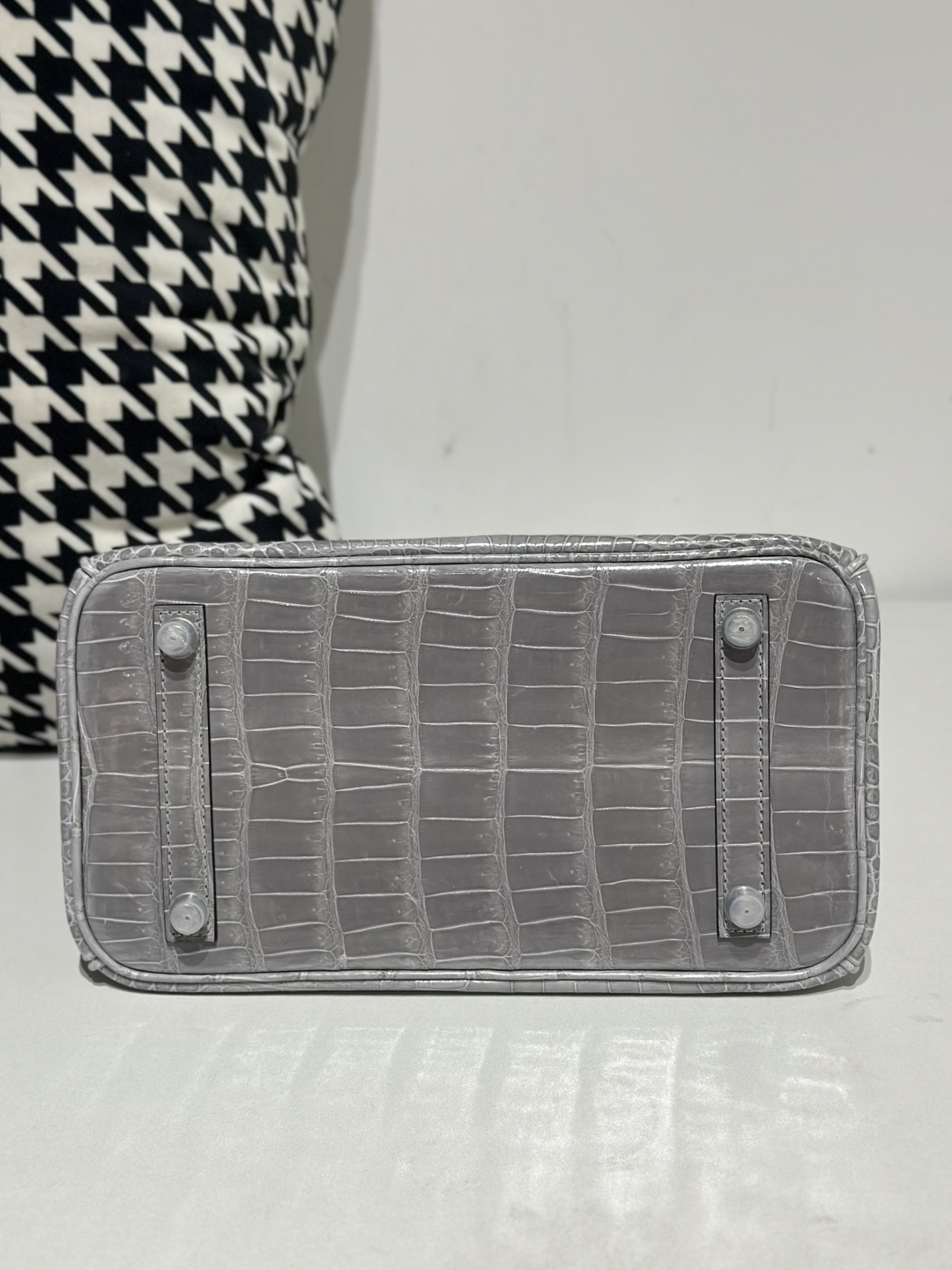 Crocodile Leather Crystal Gray 25cm Glossy Silver Hardware Top Handle Tote Bag WCB136 photo 6
