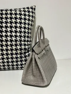 Crocodile Leather Dove Gray 25cm Glossy Silver Hardware Top Handle Tote Bag WCB137 image 5