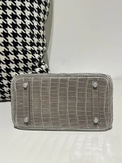 Crocodile Leather Dove Gray 25cm Glossy Silver Hardware Top Handle Tote Bag WCB137 image 6