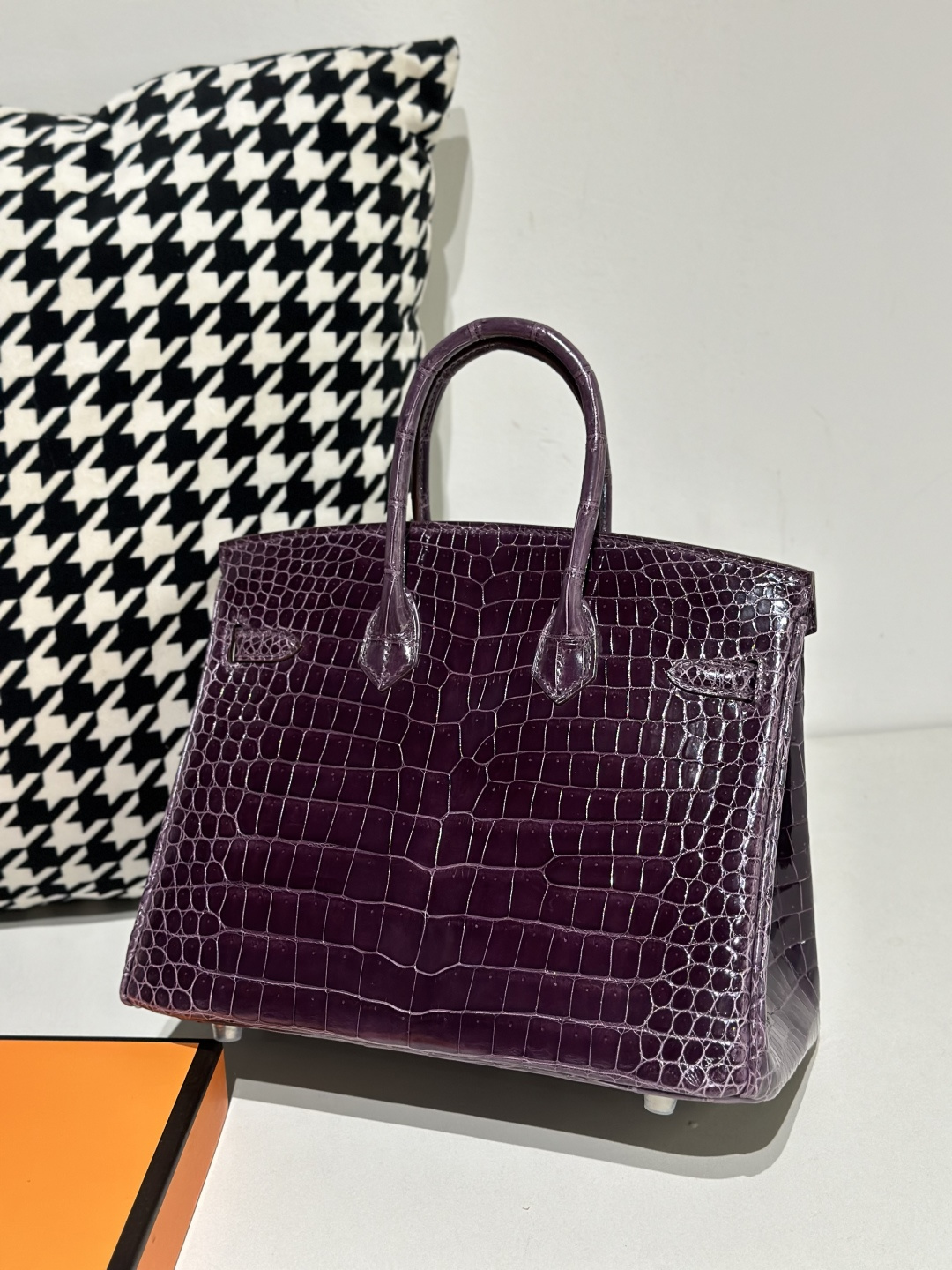 Crocodile Leather Purple 25cm Glossy Silver Hardware Top Handle Tote Bag WCB138 photo 3