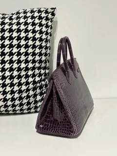 Crocodile Leather Purple 25cm Glossy Silver Hardware Top Handle Tote Bag WCB138 image 4