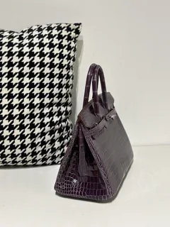 Crocodile Leather Purple 25cm Glossy Silver Hardware Top Handle Tote Bag WCB138 image 5