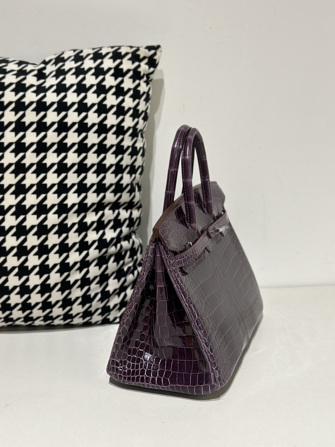 Crocodile Leather Purple 25cm Glossy Silver Hardware Top Handle Tote Bag WCB138 photo 5