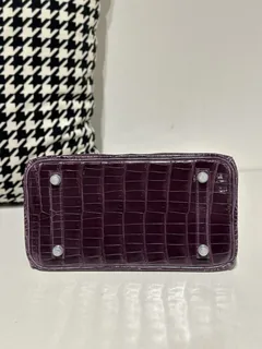 Crocodile Leather Purple 25cm Glossy Silver Hardware Top Handle Tote Bag WCB138 image 6