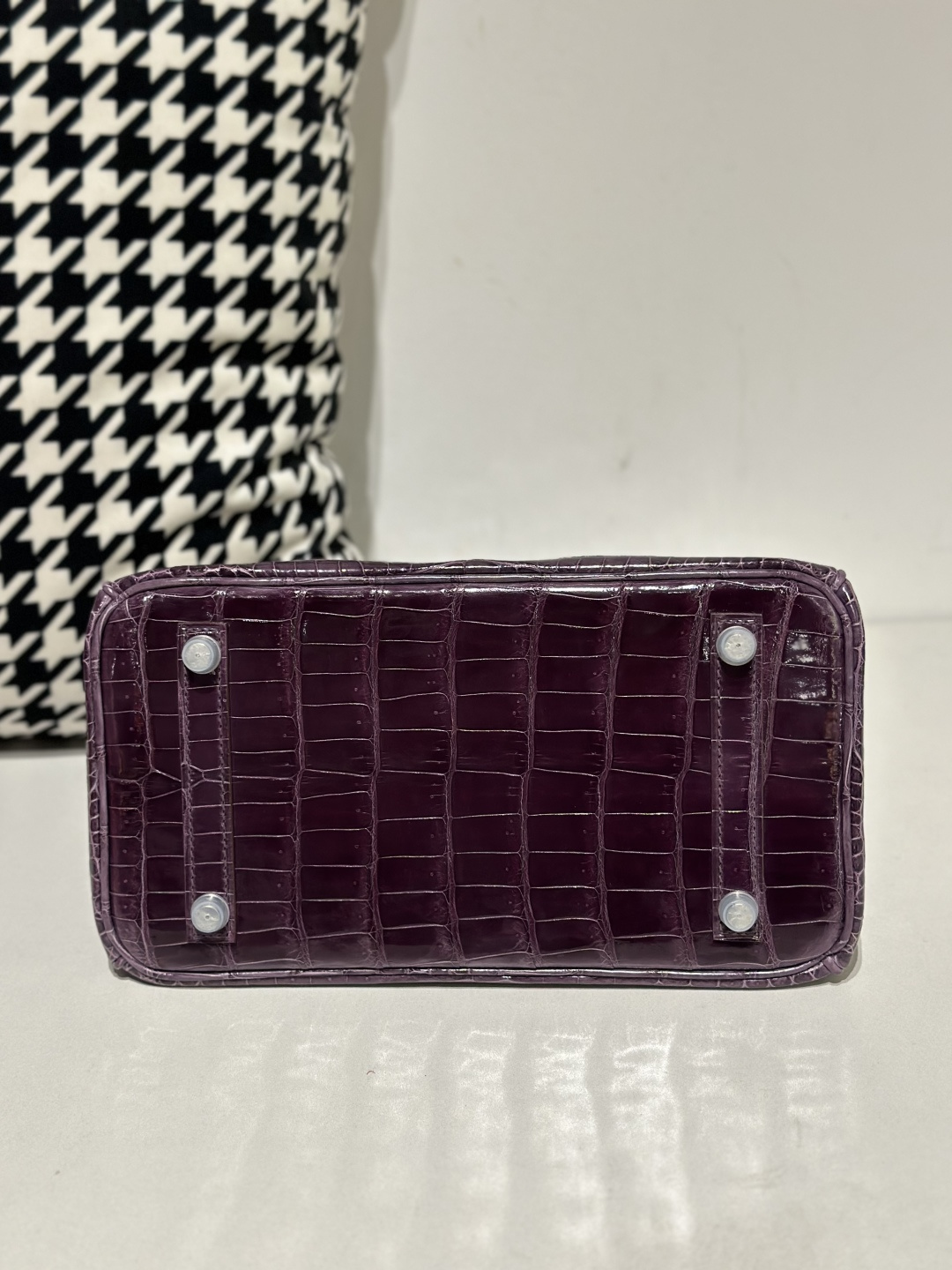 Crocodile Leather Purple 25cm Glossy Silver Hardware Top Handle Tote Bag WCB138 photo 6