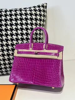 Crocodile Leather Arabian Nights Purple 25cm Glossy Gold Hardware Top Handle Tote Bag WCB139 image 1