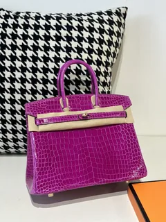 Crocodile Leather Arabian Nights Purple 25cm Glossy Gold Hardware Top Handle Tote Bag WCB139 image 2