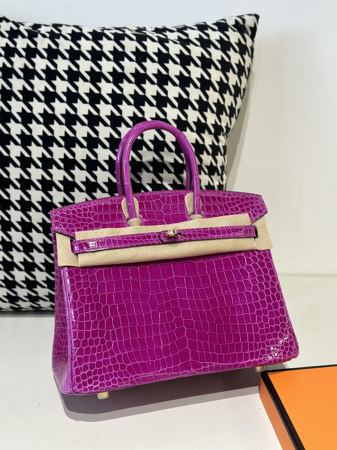 Crocodile Leather Arabian Nights Purple 25cm Glossy Gold Hardware Top Handle Tote Bag WCB139 photo 2
