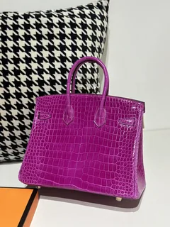 Crocodile Leather Arabian Nights Purple 25cm Glossy Gold Hardware Top Handle Tote Bag WCB139 image 3