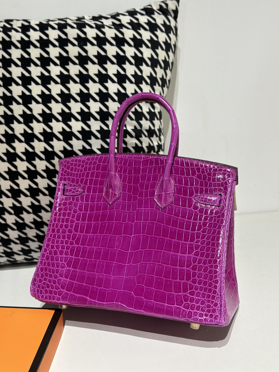 Crocodile Leather Arabian Nights Purple 25cm Glossy Gold Hardware Top Handle Tote Bag WCB139 photo 3