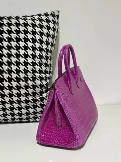 Crocodile Leather Arabian Nights Purple 25cm Glossy Gold Hardware Top Handle Tote Bag WCB139 image 4