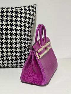 Crocodile Leather Arabian Nights Purple 25cm Glossy Gold Hardware Top Handle Tote Bag WCB139 image 5