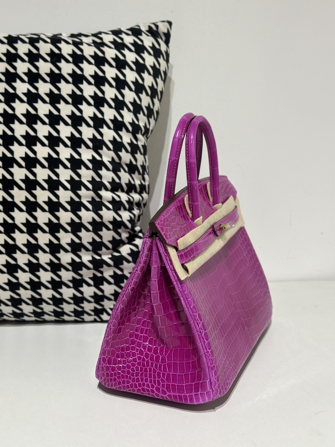 Crocodile Leather Arabian Nights Purple 25cm Glossy Gold Hardware Top Handle Tote Bag WCB139 photo 5