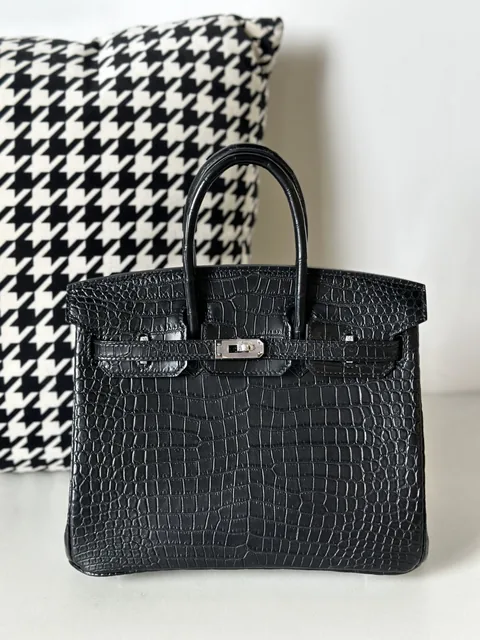 Crocodile Leather Black 25cm Matte Silver Hardware Top Handle Tote Bag WCB140