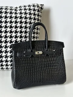 Crocodile Leather Black 25cm Matte Silver Hardware Top Handle Tote Bag WCB140 image 2