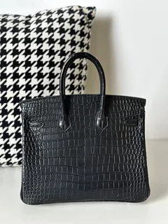 Crocodile Leather Black 25cm Matte Silver Hardware Top Handle Tote Bag WCB140 image 3