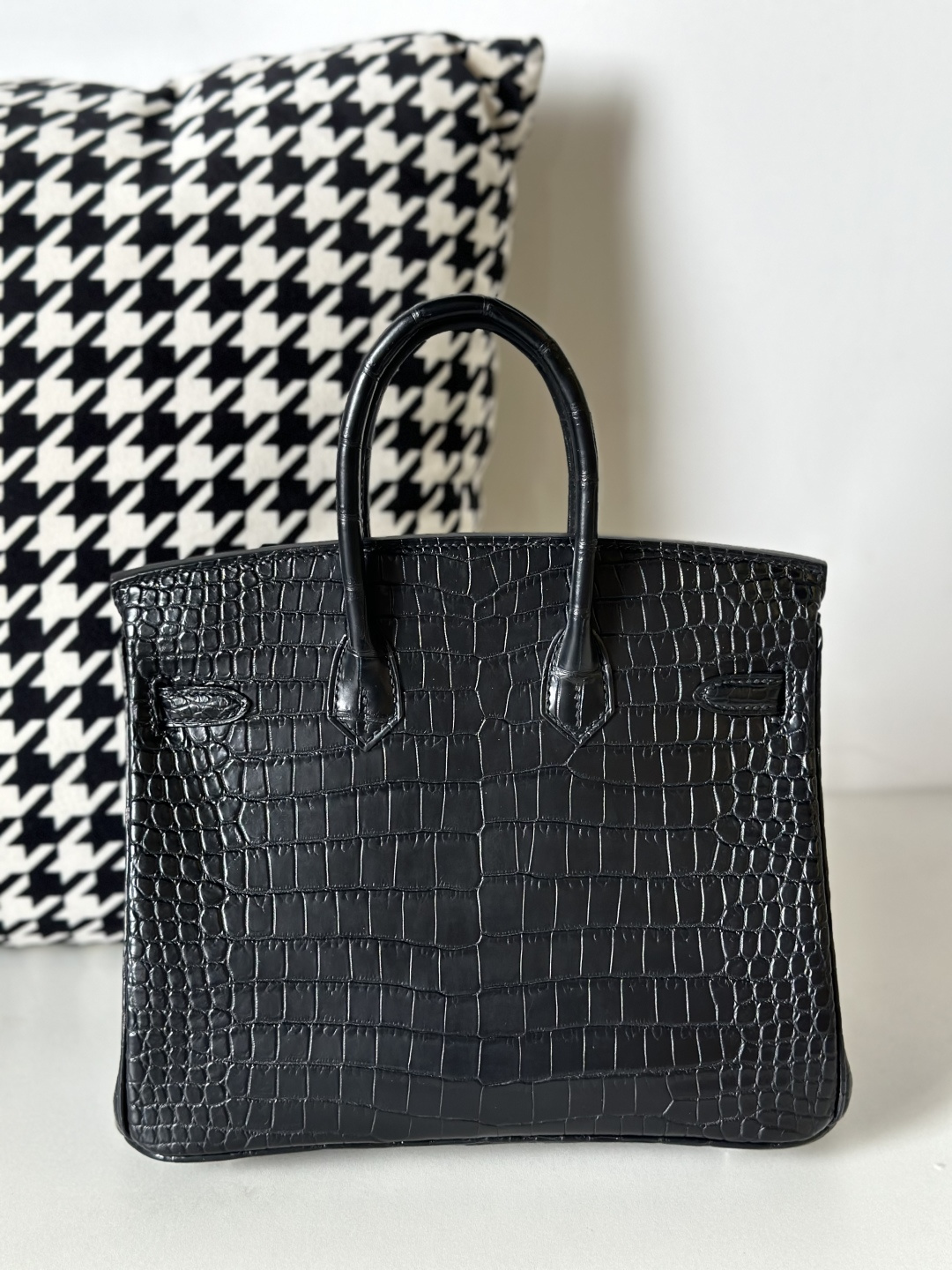 Crocodile Leather Black 25cm Matte Silver Hardware Top Handle Tote Bag WCB140 image 3