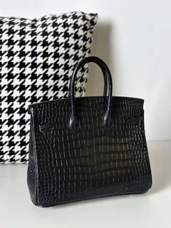 Crocodile Leather Black 25cm Matte Silver Hardware Top Handle Tote Bag WCB140 image 4