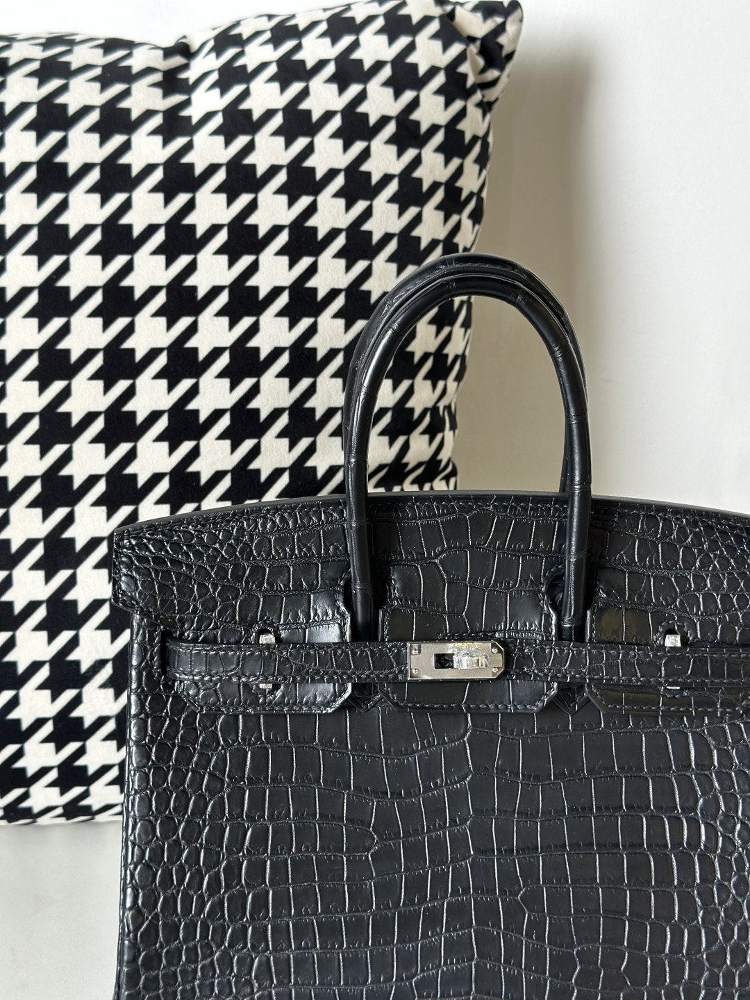 Crocodile Leather Black 25cm Matte Silver Hardware Top Handle Tote Bag WCB140 image 5