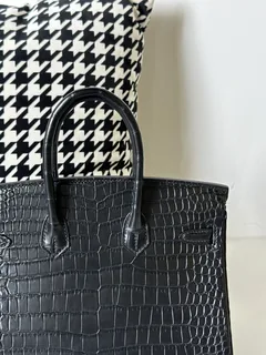 Crocodile Leather Black 25cm Matte Silver Hardware Top Handle Tote Bag WCB140 image 6