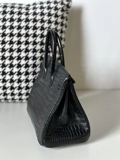 Crocodile Leather Black 25cm Matte Silver Hardware Top Handle Tote Bag WCB140 image 7