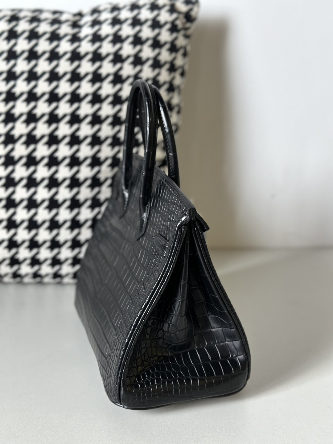 Crocodile Leather Black 25cm Matte Silver Hardware Top Handle Tote Bag WCB140 image 7