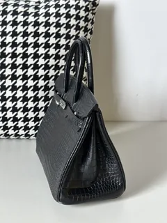 Crocodile Leather Black 25cm Matte Silver Hardware Top Handle Tote Bag WCB140 image 8
