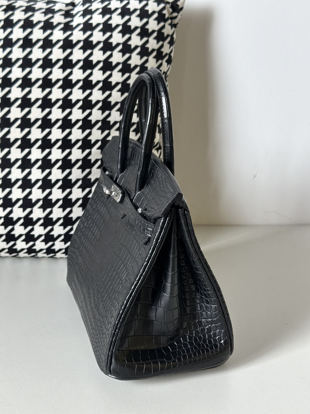 Crocodile Leather Black 25cm Matte Silver Hardware Top Handle Tote Bag WCB140 image 8