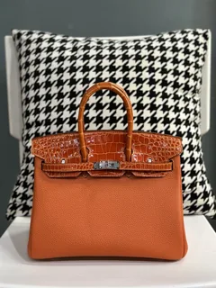 Crocodile Leather 25cm Glossy Mixed Leather Top Handle Tote Bag Collection WCB142 image 5