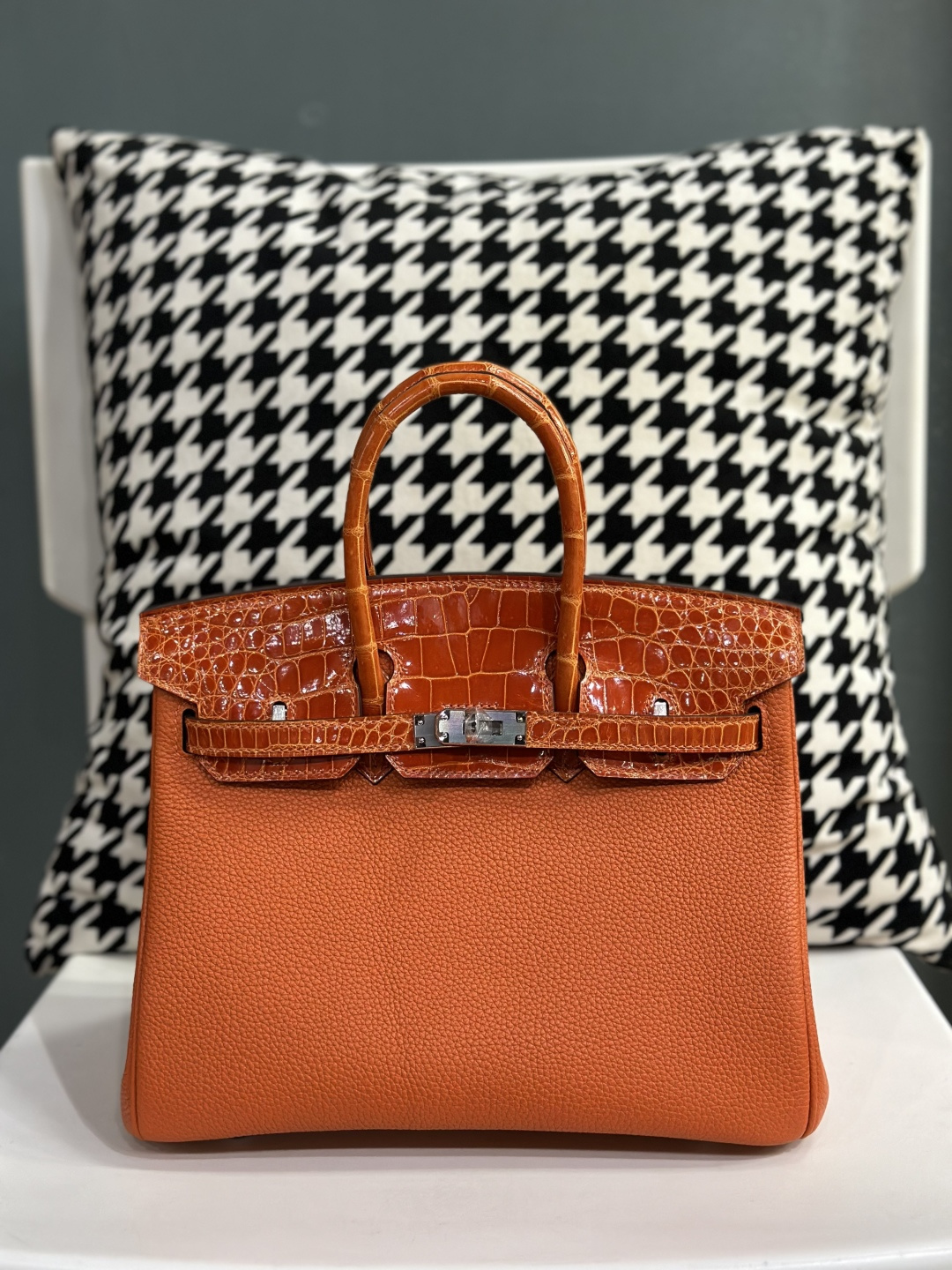 Crocodile Leather 25cm Glossy Mixed Leather Top Handle Tote Bag Collection WCB142 photo 5