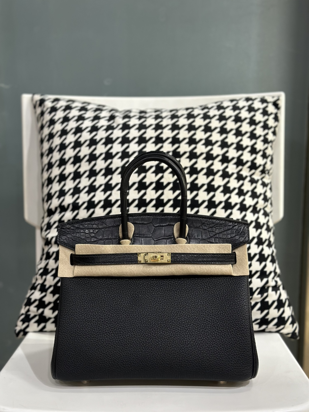 Crocodile Leather 25cm Matte Mixed Leather Top Handle Tote Bag Collection WCB143 photo 6