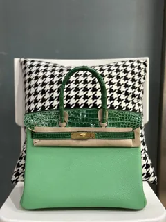 Crocodile Leather 30cm Glossy Mixed Leather Top Handle Tote Bag Collection WCB144 image 1