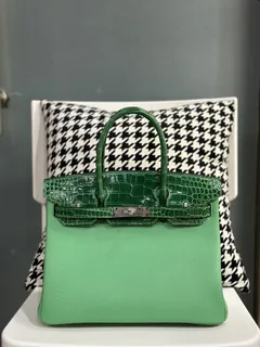 Crocodile Leather 30cm Glossy Mixed Leather Top Handle Tote Bag Collection WCB144 image 2