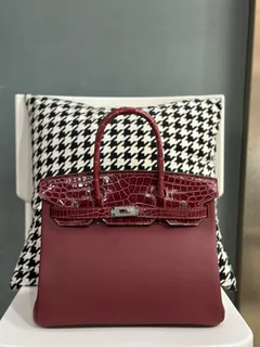 Crocodile Leather 30cm Glossy Mixed Leather Top Handle Tote Bag Collection WCB144 image 3
