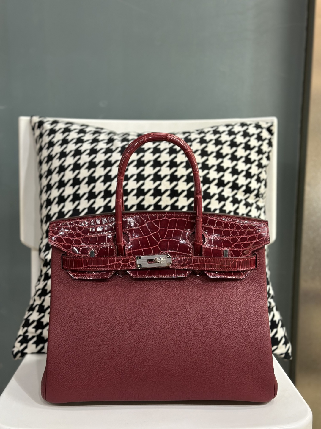 Crocodile Leather 30cm Glossy Mixed Leather Top Handle Tote Bag Collection WCB144 photo 3