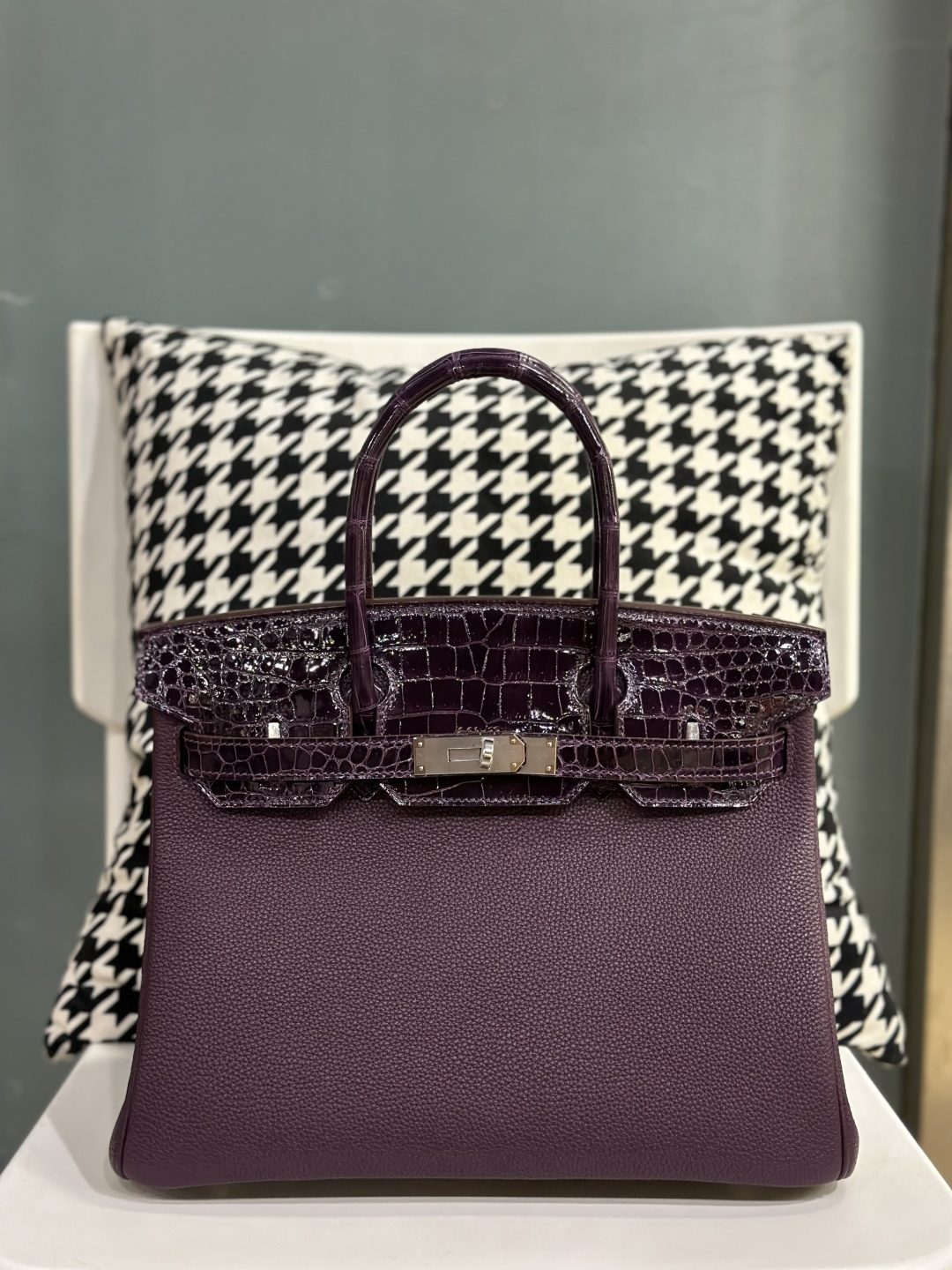 Crocodile Leather 30cm Glossy Mixed Leather Top Handle Tote Bag Collection WCB144 photo 4