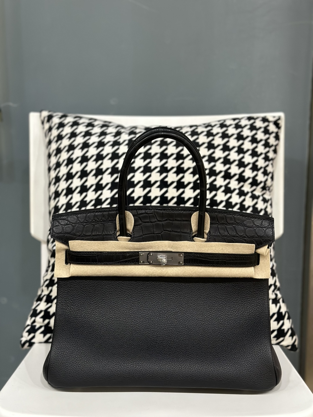 Crocodile Leather 30cm Matte Mixed Leather Top Handle Tote Bag Collection WCB145 photo 2