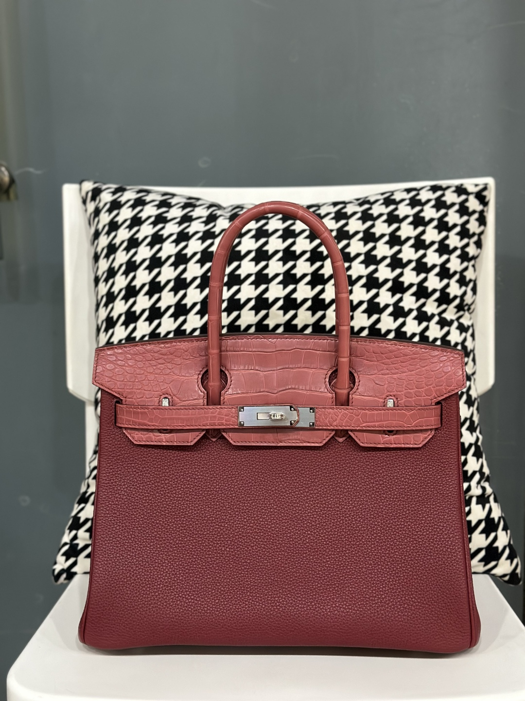 Crocodile Leather 30cm Matte Mixed Leather Top Handle Tote Bag Collection WCB145 photo 3