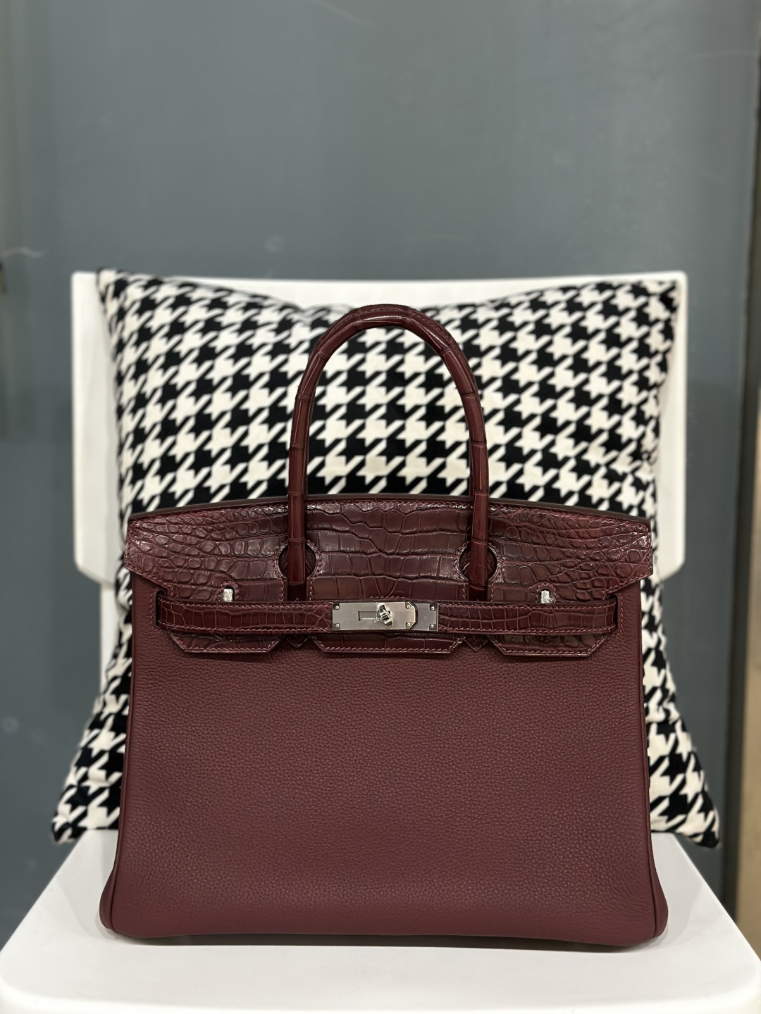Crocodile Leather 30cm Matte Mixed Leather Top Handle Tote Bag Collection WCB145 photo 4
