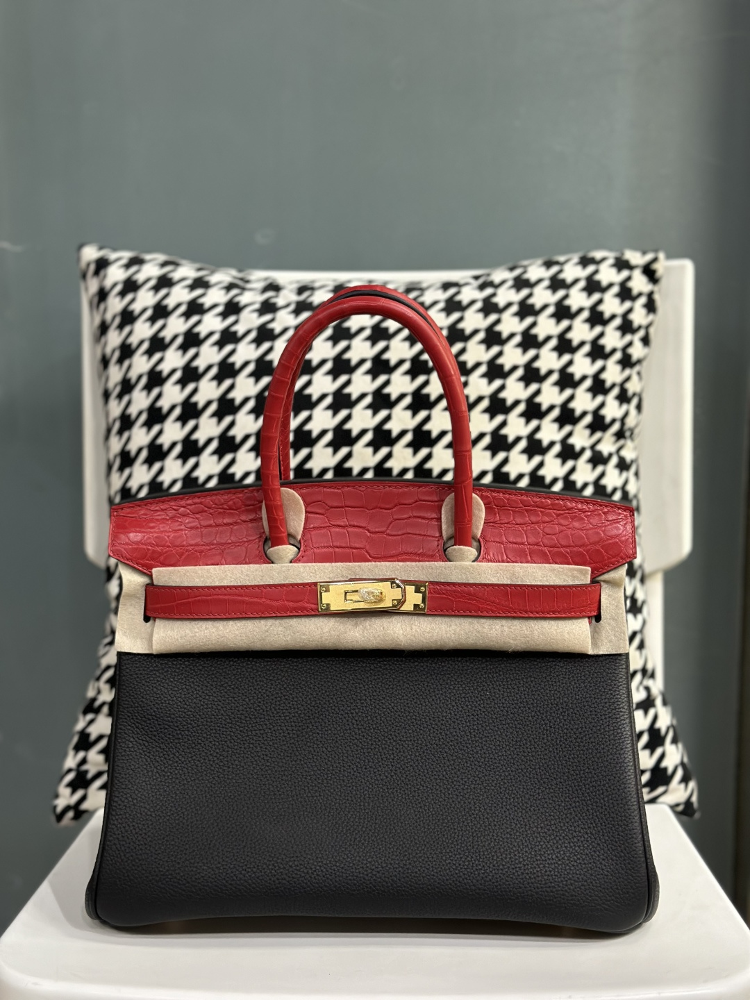 Crocodile Leather 30cm Matte Mixed Leather Top Handle Tote Bag Collection WCB145 photo 5