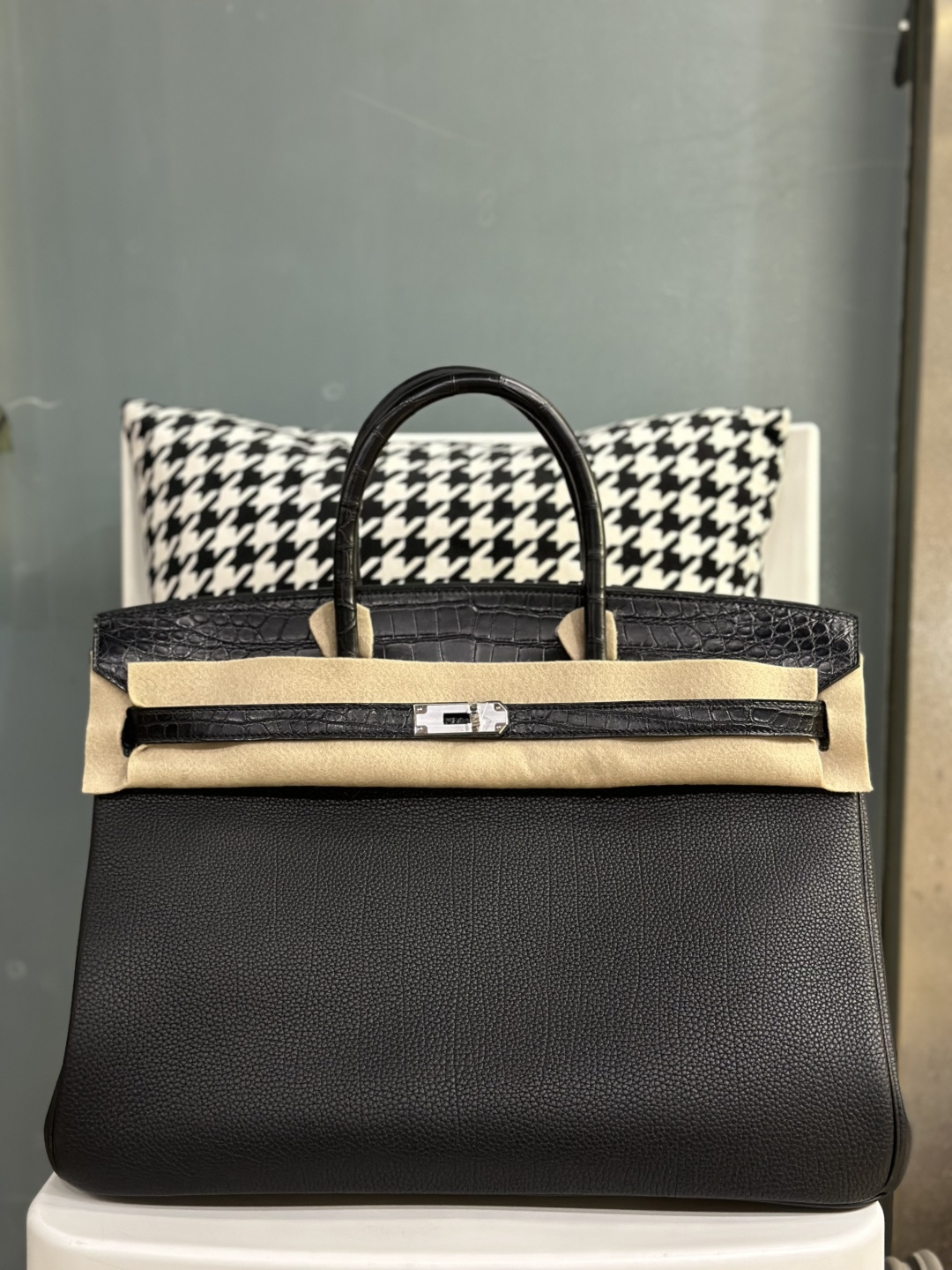 Crocodile Leather 40cm Matte Mixed Leather Top Handle Tote Bag WCB146