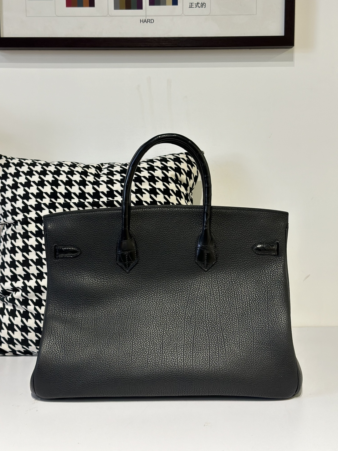 Crocodile Leather Black 40cm Matte Mixed Leather Silver Hardware Top Handle Tote Bag WCB149 image 3